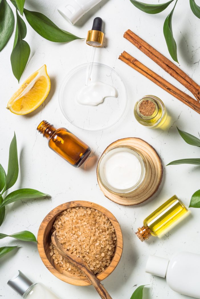 Cosmetic laboratory concept with natural cosmetic products